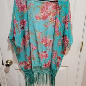 Floral Kimono with Fringe